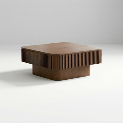 Modern Square Lift-Top Coffee Table with Hidden Storage Compartment and Wood Slat Detailing for Living Room or Office