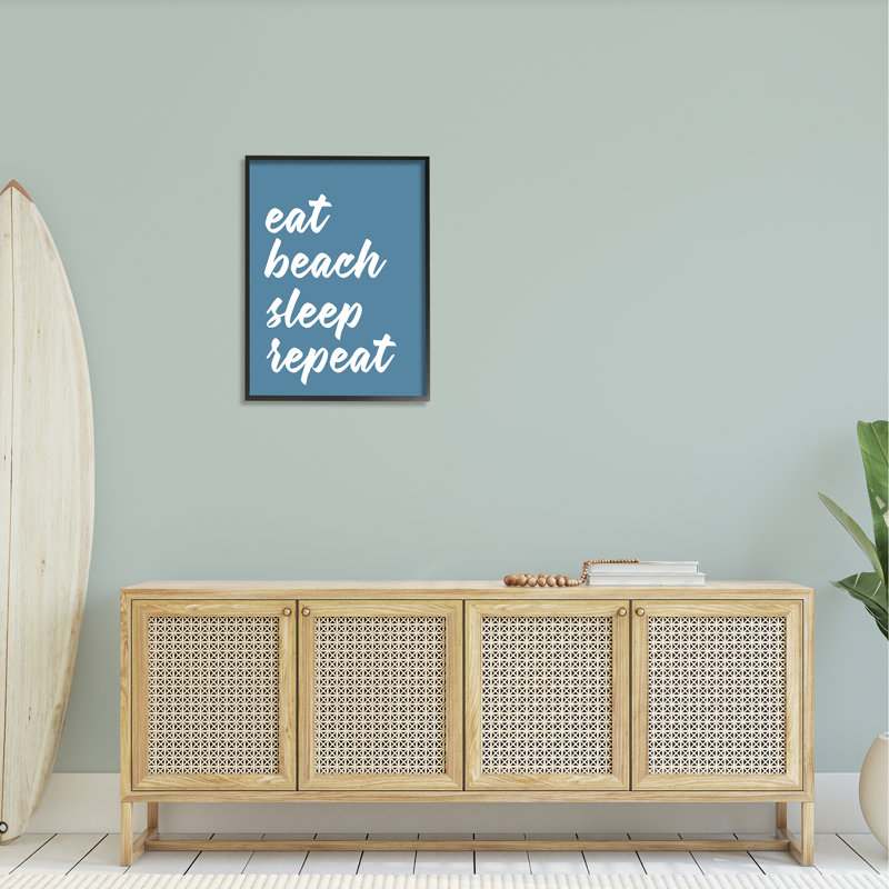 Eat Beach Sleep Répétition, H 30 po x l 24 po x P 1,5 po, Giclée encadrée noir minuit