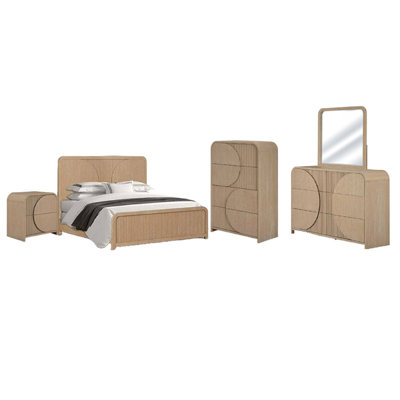 Ensemble de chambre avec grand lit 5 pièces Tanya, brun naturel