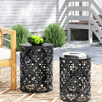 Metal S/2 End Tables, Modern Iron Cut Frame Design, Powder-Coated Iron, Black, No Assembly, Sizes 13.75W X 13.75D 18.00H  Table Of 2, Style With Appeal, Frame