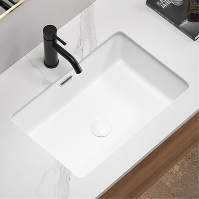 Rectangular Undermount Bathroom Sink, 15 - Inch Width, 22 Length, White Ceramic Lavatory, , Contemporary And Minimalist, Smooth Surface, Overflow Design *15 Inch Fired Ceramic, , Non Scratch, Acid ,