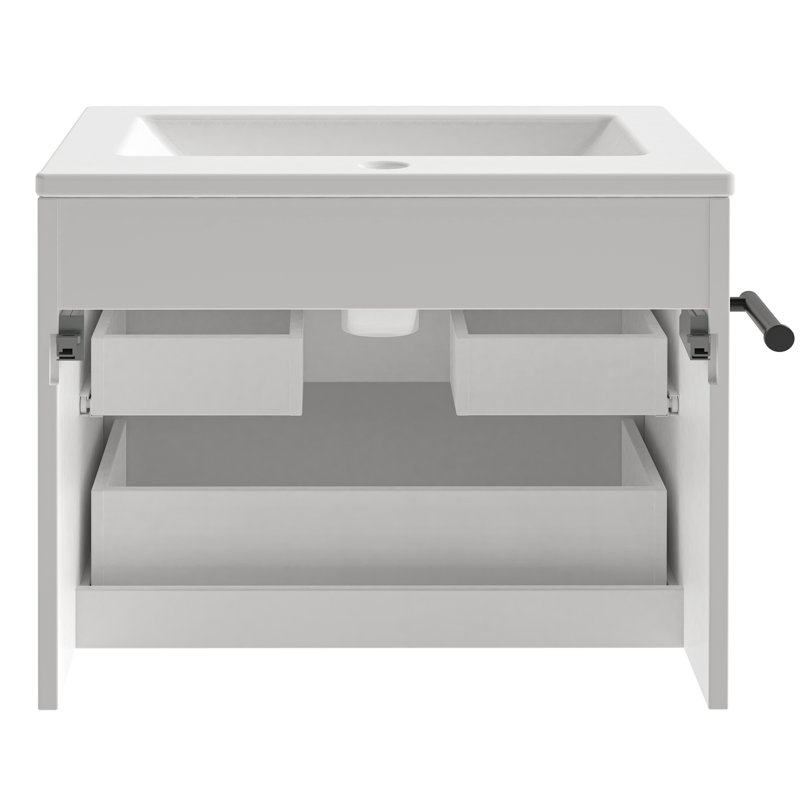 Meuble-lavabo flottant 24 po à DEL avec lavabo, tiroirs à fermeture en douceur et porte-serviettes, White