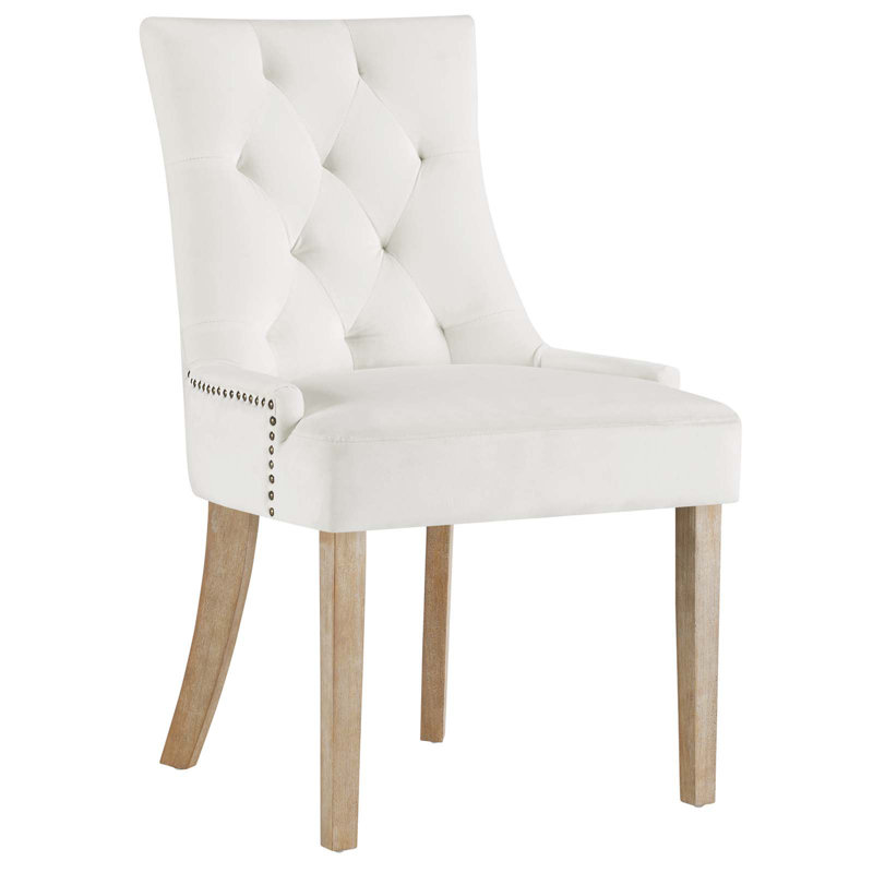 Ivory Velvet Upholstered Parsons Side Chair with Wood Legs