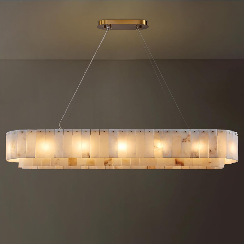 Monzerat 14 - Light Rectangular Alabaster Kitchen Island Gold Chandeliers(Bulbs Included), 7.9" H x 53.9" W x 15.7" D