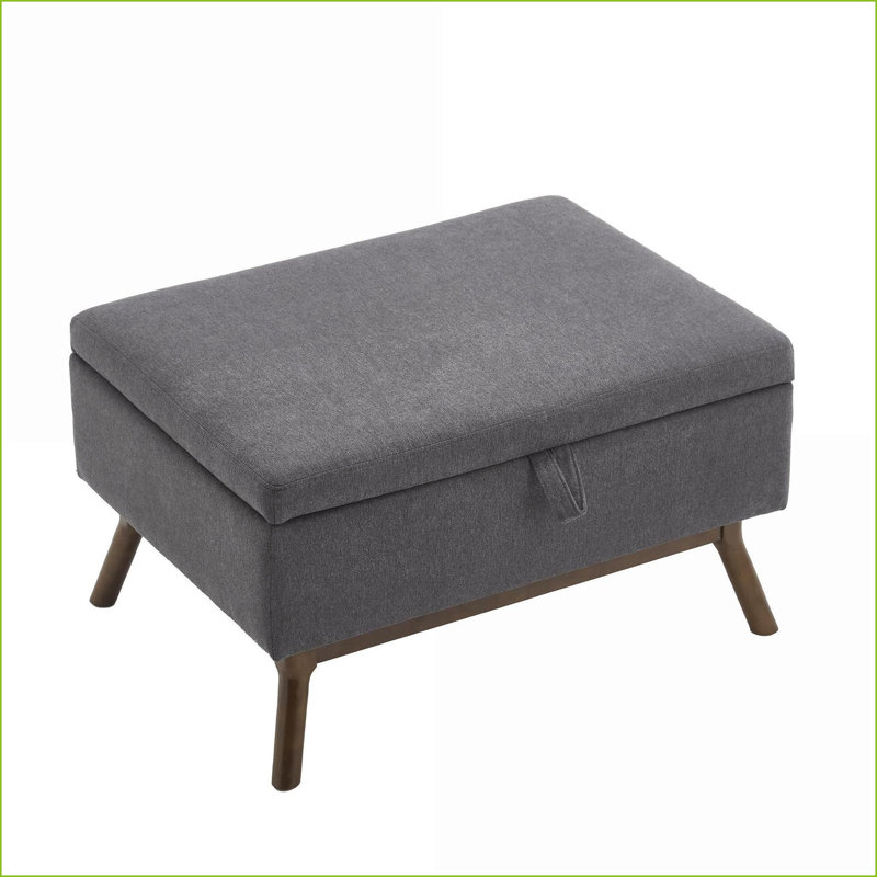 Ottoman with Storage, Mid-Century Modern Solid + Plywood Frame for Living Room, Entryway| Wood, Gray