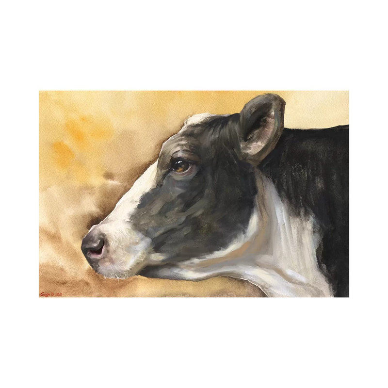 Cow With Background by George Dyachenko - Painting on Canvas, Wrapped Canvas, 30.48cm H x 45.72cm W x 1.91cm D