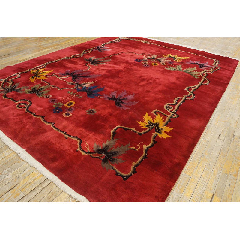 Hand Knotted Wool Area Rug in Red