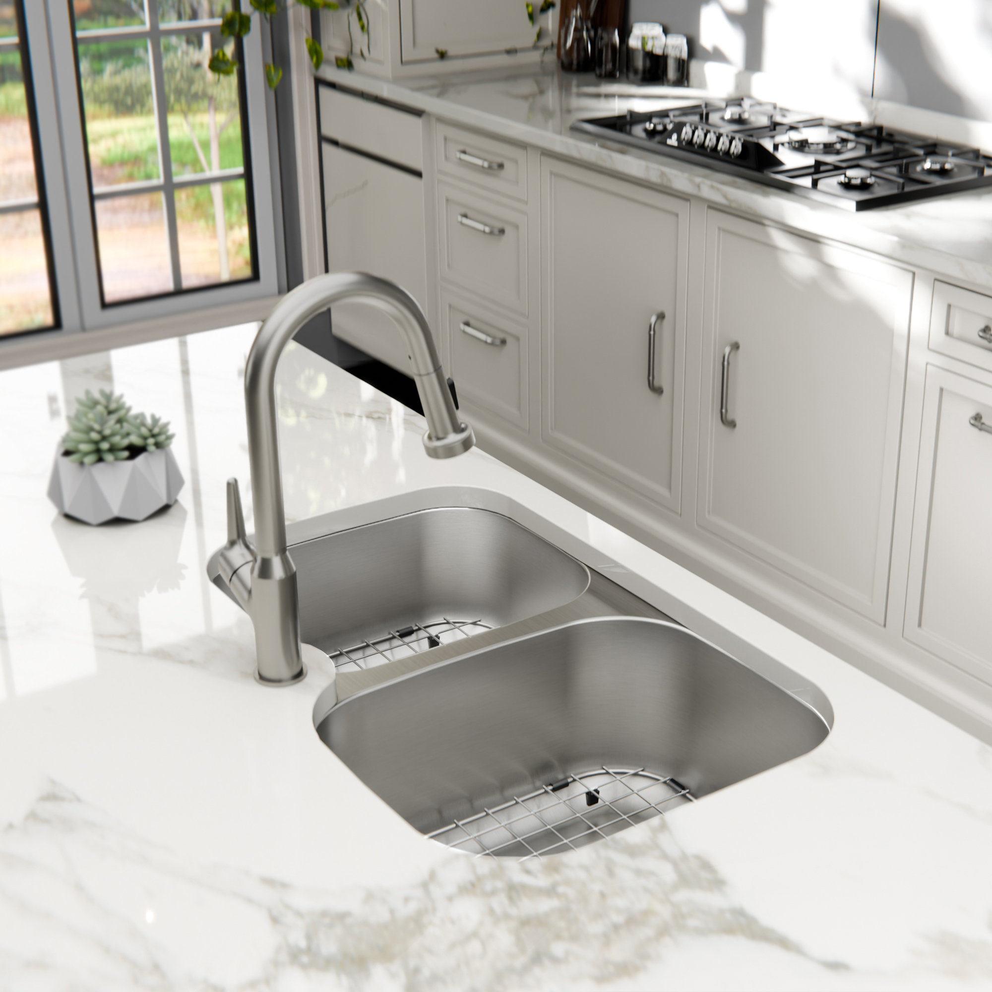 DAX 50/50 Double Bowl Undermount Kitchen Sink, 18 Gauge Stainless Stee