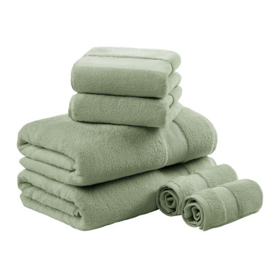 6-Piece Turkish Cotton Bath Towel Set, Green