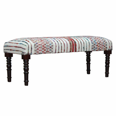47" Textural White Leg Upholstered Bench