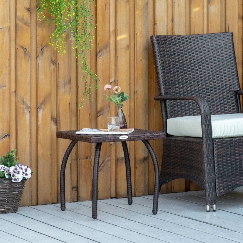 Square PE Wicker Rattan All-Weather Side End Table, Brown | Gift Idea