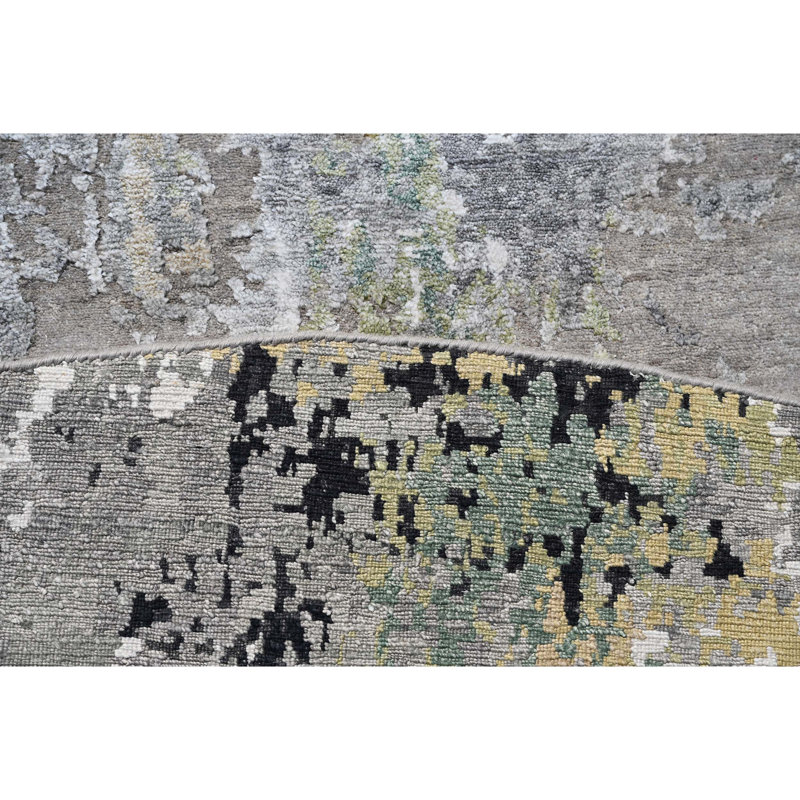 Abstract Area Rug in Black/Gray/Green/Brown, Round 8' x 8'