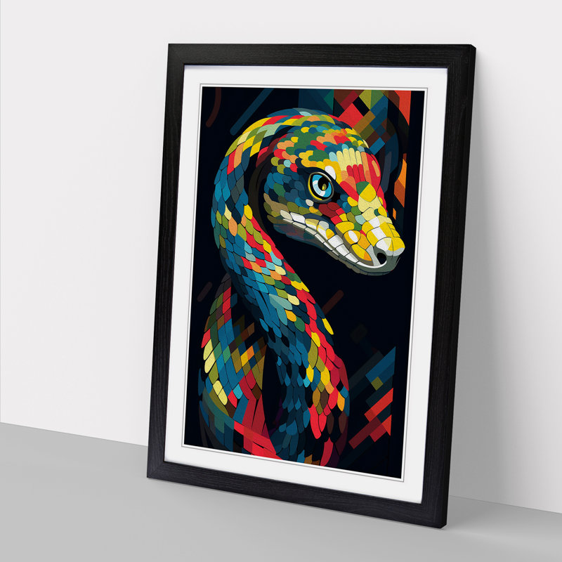 Python Constructivism - Single Picture Frame Print on Wood, Black Framed, 34cm H x 25cm W x 2cm D