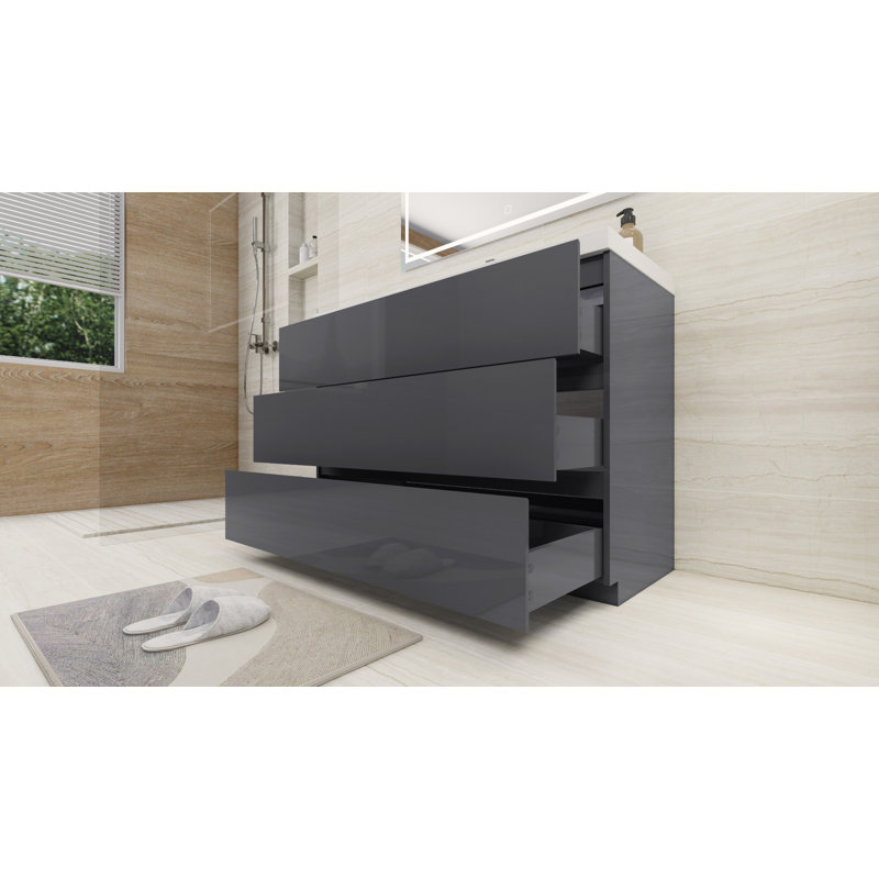 47.3'' Single Bathroom Vanity with Acrylic Top, Hight Gloss Gray