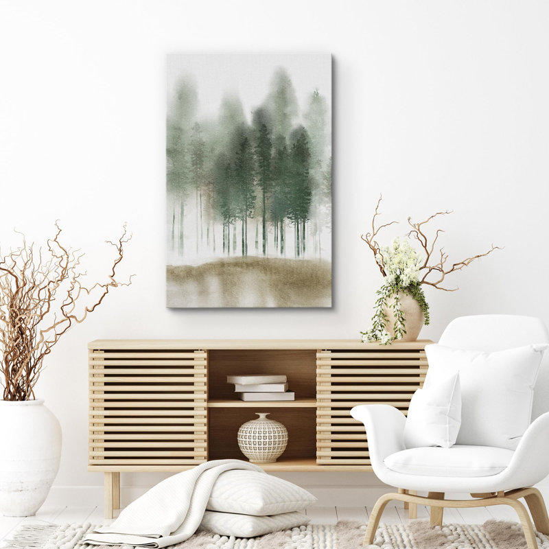 Paysage de forêt Woodland «Green Pastel Watercolor Tree Forest Nature» sur, Toile tendue, H 36 po x l 24 po