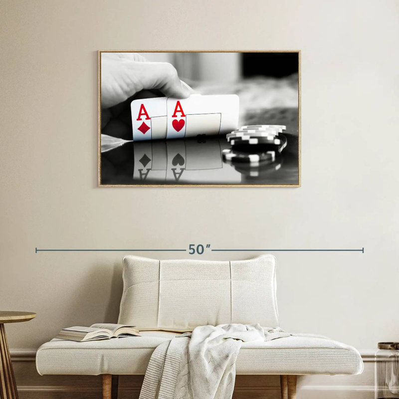 Poker Aces, Floating Frame Natural Wood, 37" X 25"