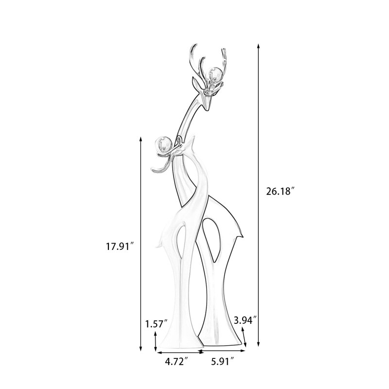 Objet décoratif en résine et verre représentant un cerf blanc, noir et argenté, 26.18"H×10.63"L×5.51"W