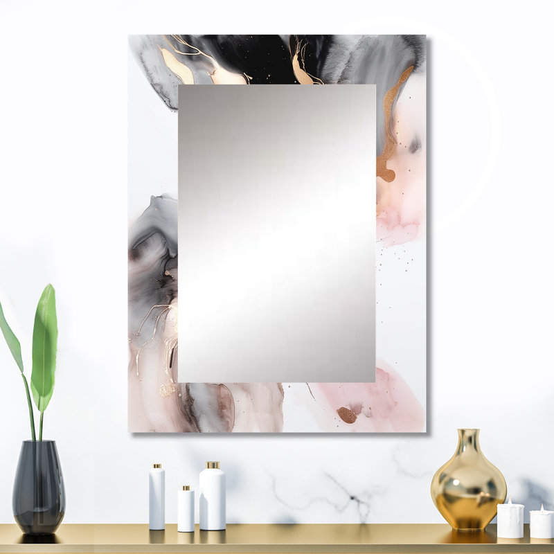 Pink Black Textured Splash Marble I - Marble Unique Wall Mirror, Pink Mirror, Printed Metal Art, 32" x 24"