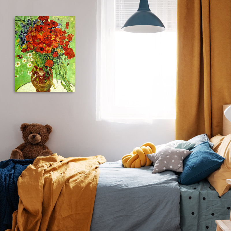 Coquelicots et marguerites rouges, Toile tendue, H 16 po x l 20 po