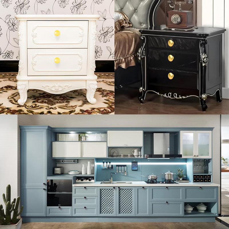 Paquet de 6 boutons d'armoire - Poignées rondes en alliage d'aluminium pour cuisine, salle de bain, commode, armoire avec vis incluses