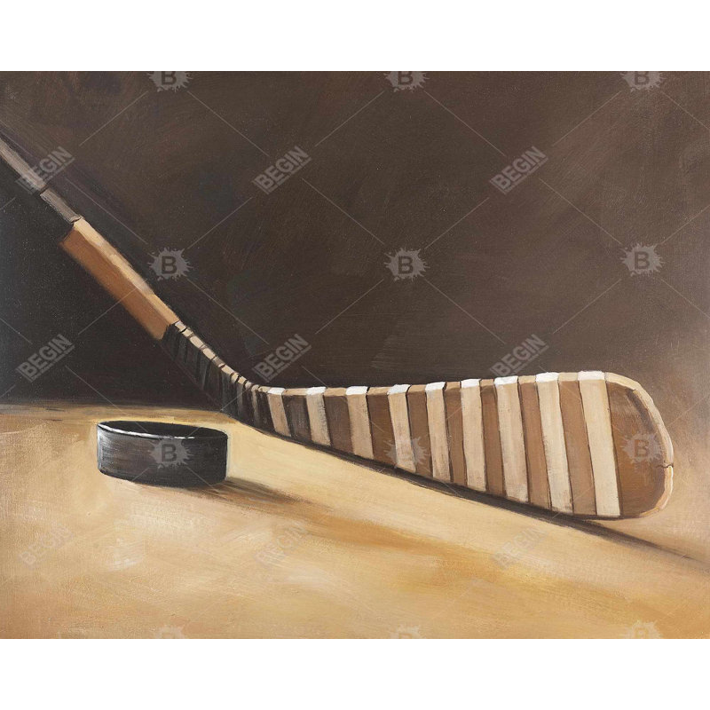 Stick And Hockey Puck Print On Canvas