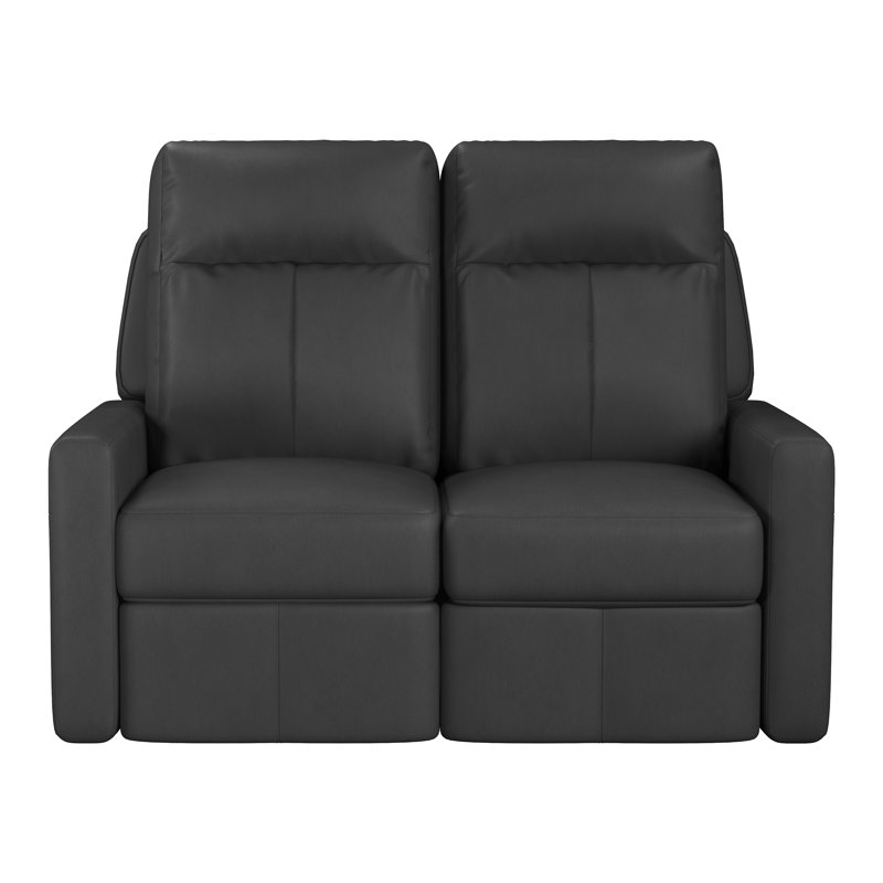 Causeuse inclinable à accoudoirs carrés en cuir véritable 54 po Rambort, Cuir véritable châtaignier