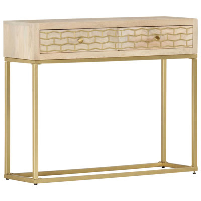 Console vidaXL en bois de manguier massif naturel et doré