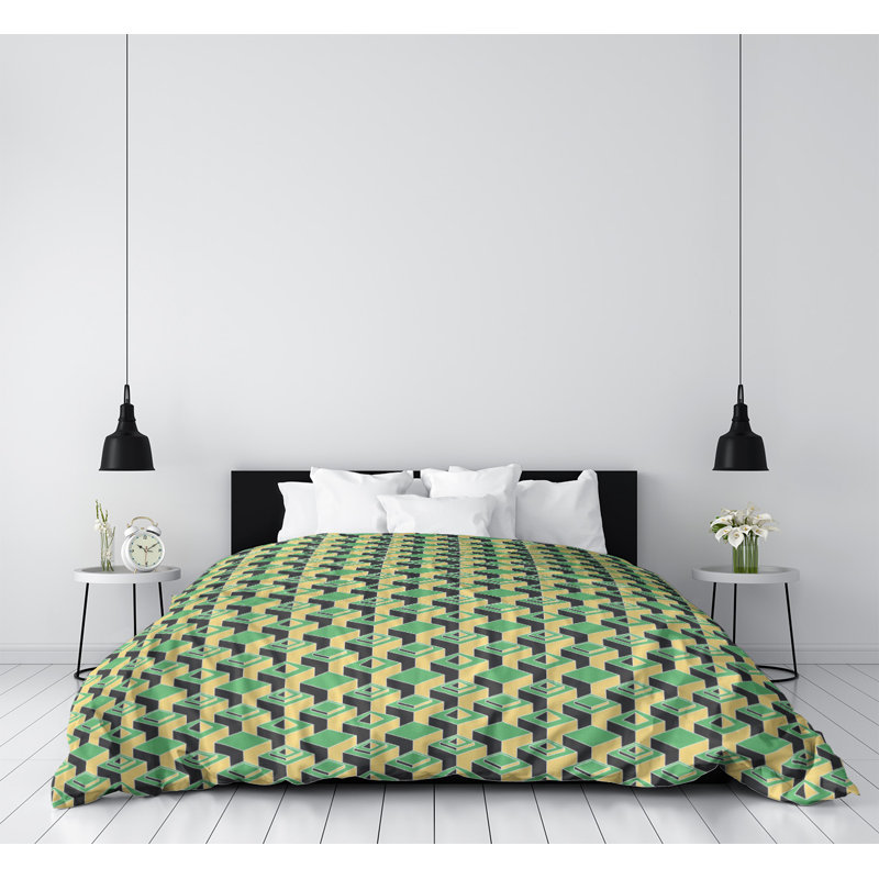 Housse de couette simple à motif de gratte-ciels foncés, Housse de couette pour lit simple, Menthe/jaune, Polyester brossé