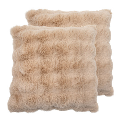 Nuage Beige Ultra-Soft Faux Fur Throw Pillow with Insert, Set of 2, 18" x 18" square, High-Pile Plush