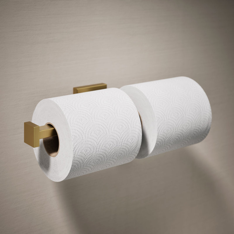 Porte-papier hygiénique carré double, Laiton brossé moderne éclatant