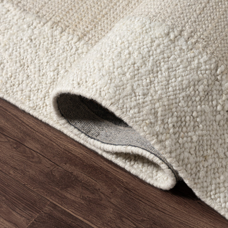 Modern Farmhouse Handmade Wool/Jute Bordered Indoor Area Rug, Ivory, 7'9" x 9'9"