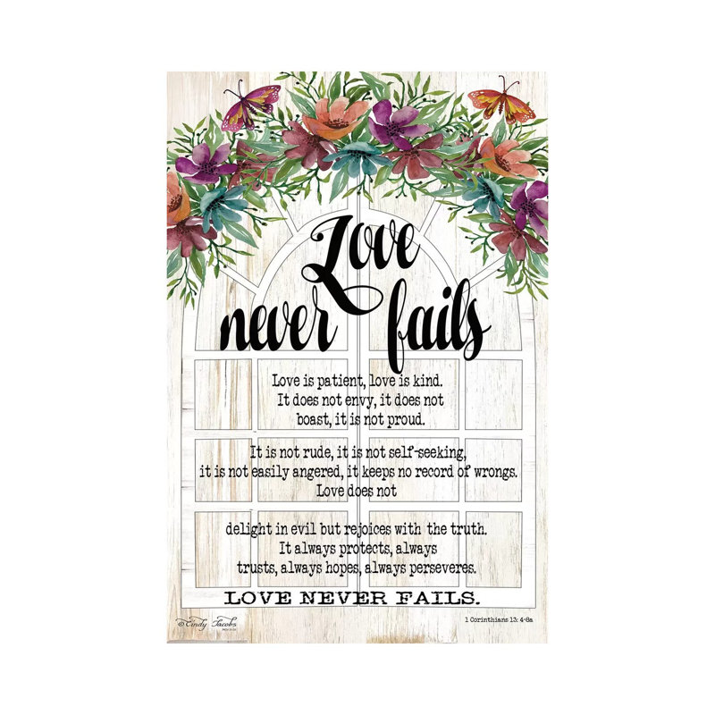 Floral Love Never Fails by Cindy Jacobs - Wrapped Canvas Print, 20.32 cm H x 30.48 cm W