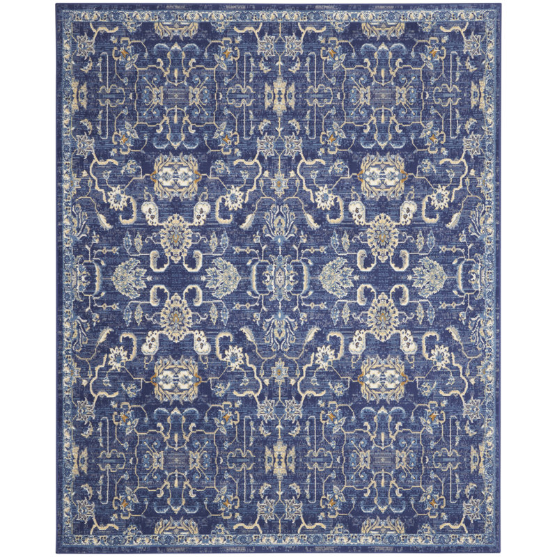 Tapis bleu marine d'inspiration persane, Rectangle 7 pi x 10 pi