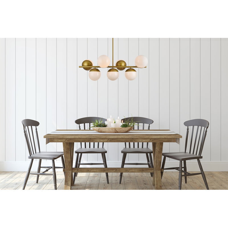 Azareyah 7-Light Dimmable Mid-Century Modern Chandelier, Brass, Frosted White