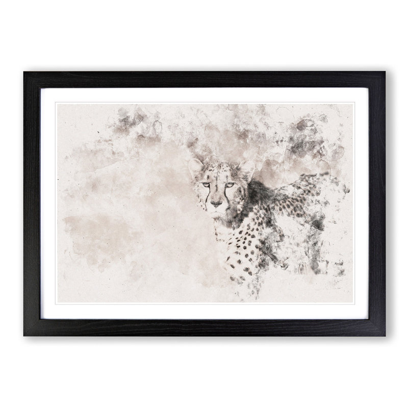 Cheetah with Orange Eyes - Picture Frame Painting Print, Black Framed, 45cm H x 63cm W x 2cm D