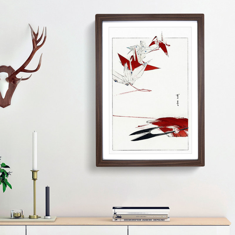 Bird Origami by Watanabe Seitei - Picture Frame Painting Print, 65cm H x 48cm W x 2cm D, Walnut Framed