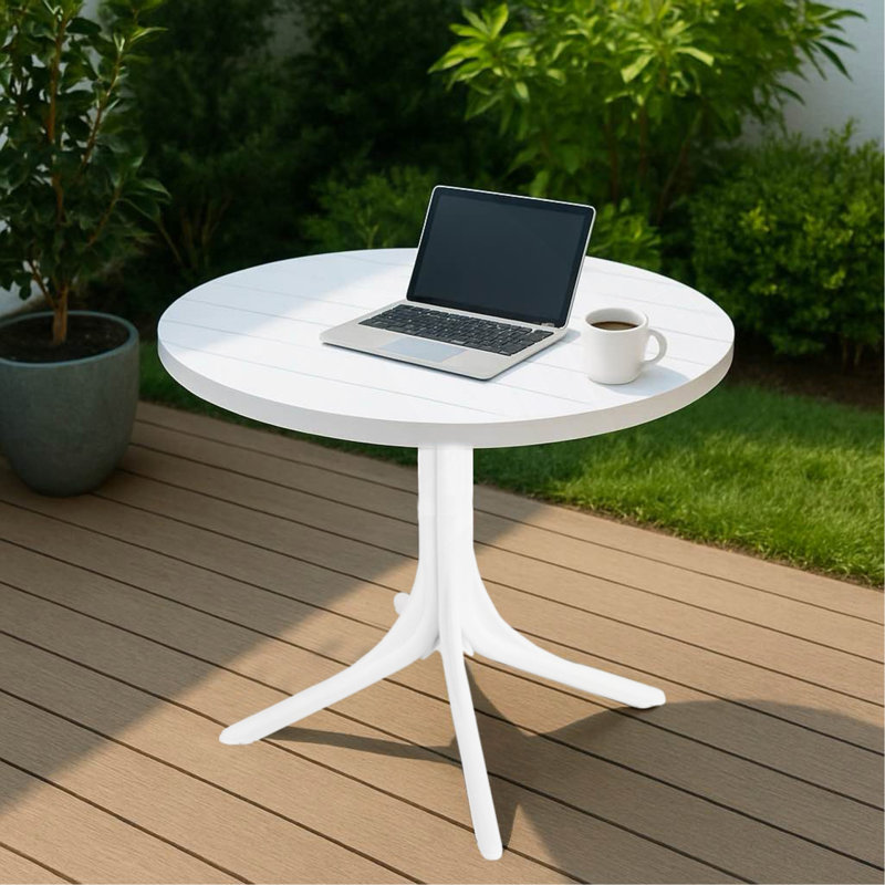 Table ronde moderne en plastique blanc - table de salle à manger intérieure / extérieure 36 po et table basse, tout en polypropylène léger