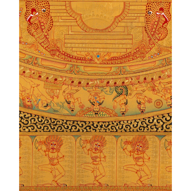 «Hey Vajra Mandala» (Thangka sans brocart) | Or 24 carats avec couleur acrylique sur toile de coton