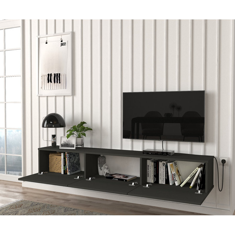 Meuble télé mural avec rangement de 71 po pour téléviseur de 80 po ou moins Hamman, Gris