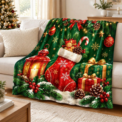 Cozy Christmas Blanket, Festive Holiday Throw for Sofa Couch Bedroom Living Room Home Decoration