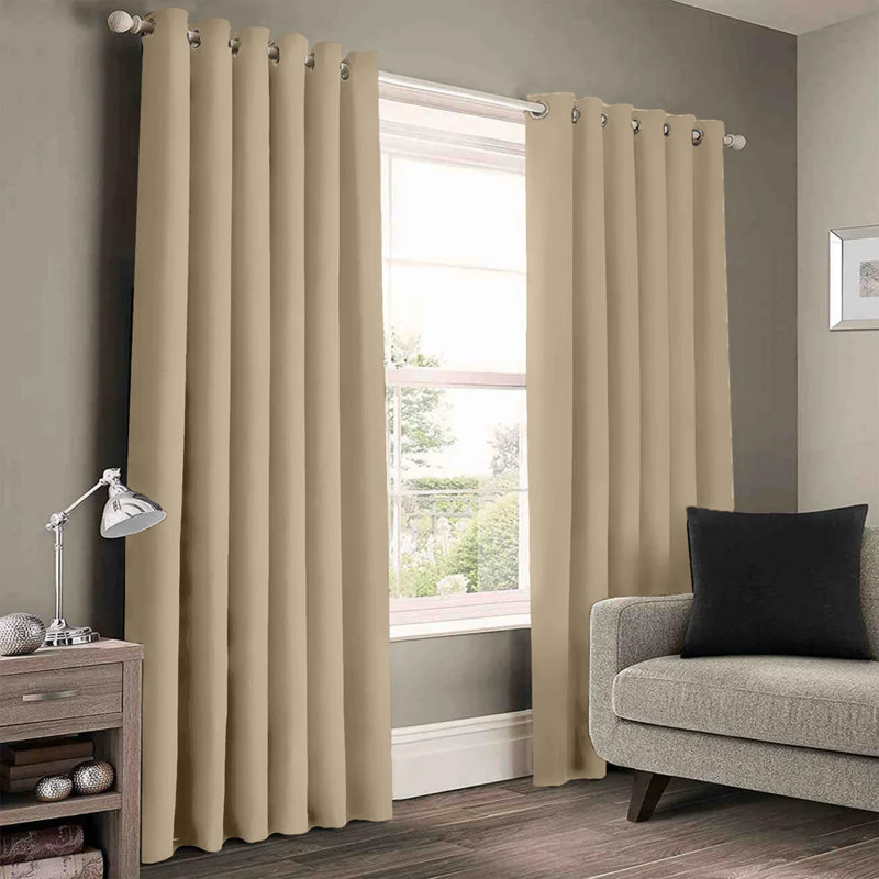 Luxury 230 GSM 100% Blackout Eyelet Room Darkening Curtain Pair, 228 W x 228 D cm, Cream