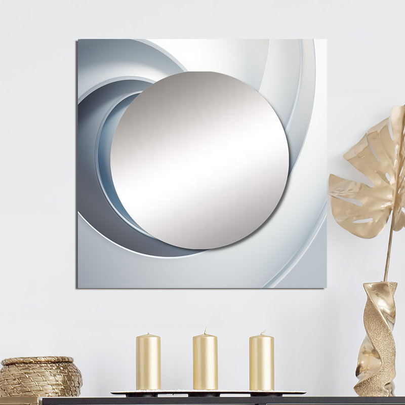 Ridenour - Grand miroir carré blanc à spirale abstraite, 29 po x 29 po