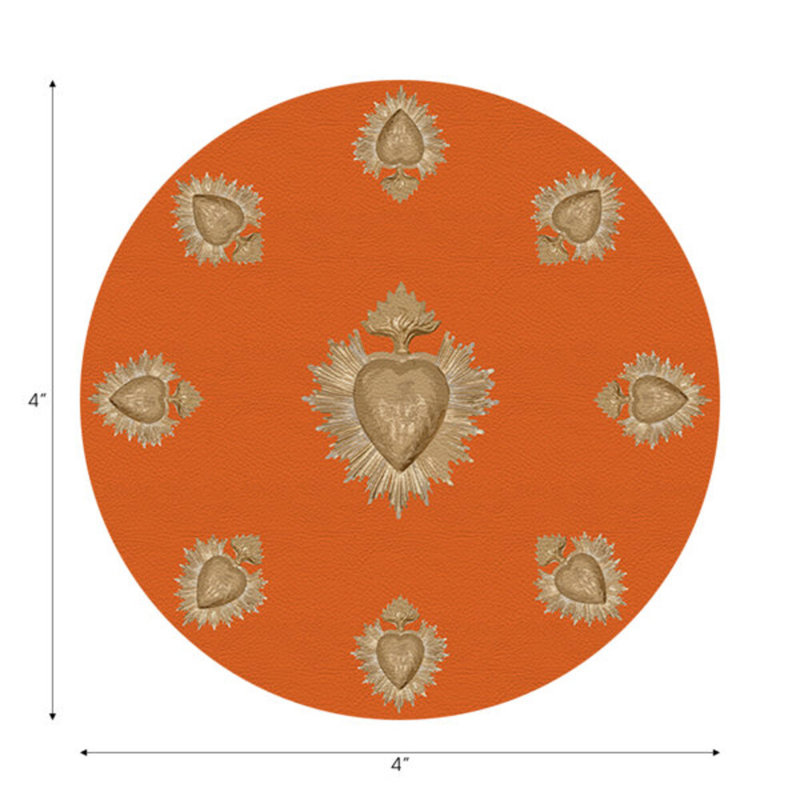 Sous-verres ronds en cuir végétalien ex votant orange, Orange