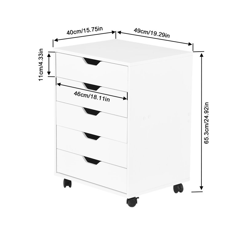 49cm Wide 5 -Drawer Mobile File Cabinet