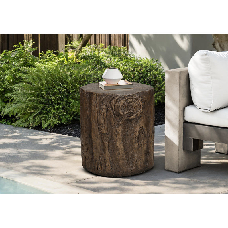 Table d'appoint ronde en noyer de 63,5 cm de hauteur, style moderne pour intérieur ou extérieur, design robuste, finition facile d'entretien, style tambour, mobilier contemporain, matériau noble, aucun assemblage requis