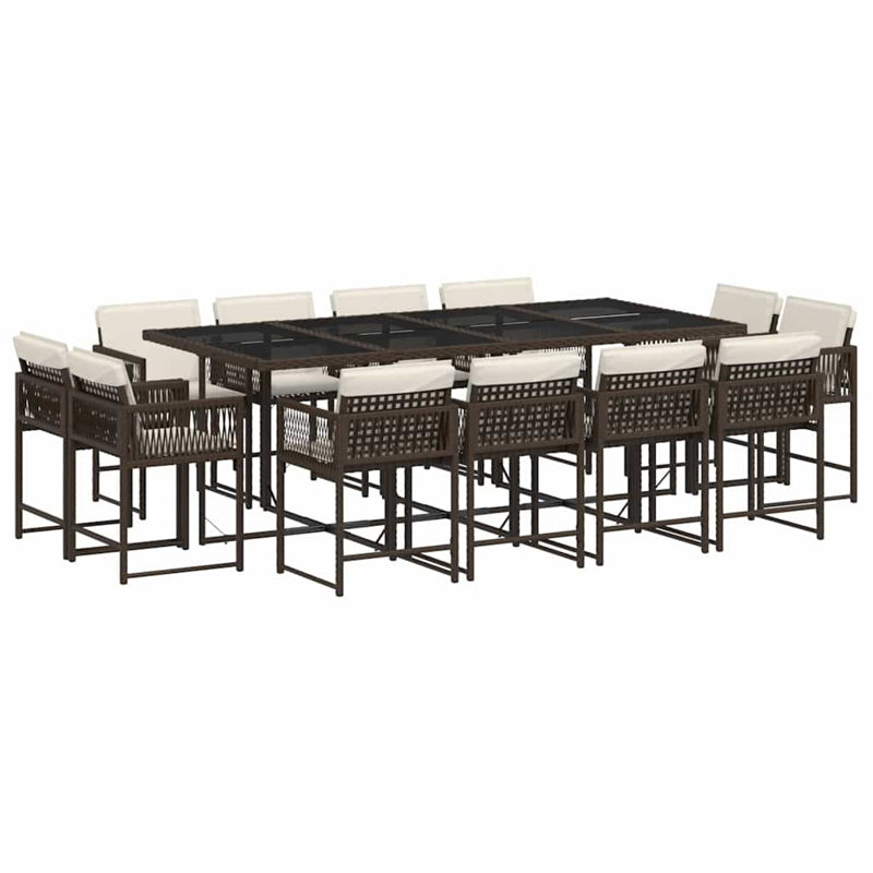 Patio Dining Set with, Cream White, Brown, 73cm H x 220cm W x 106cm D