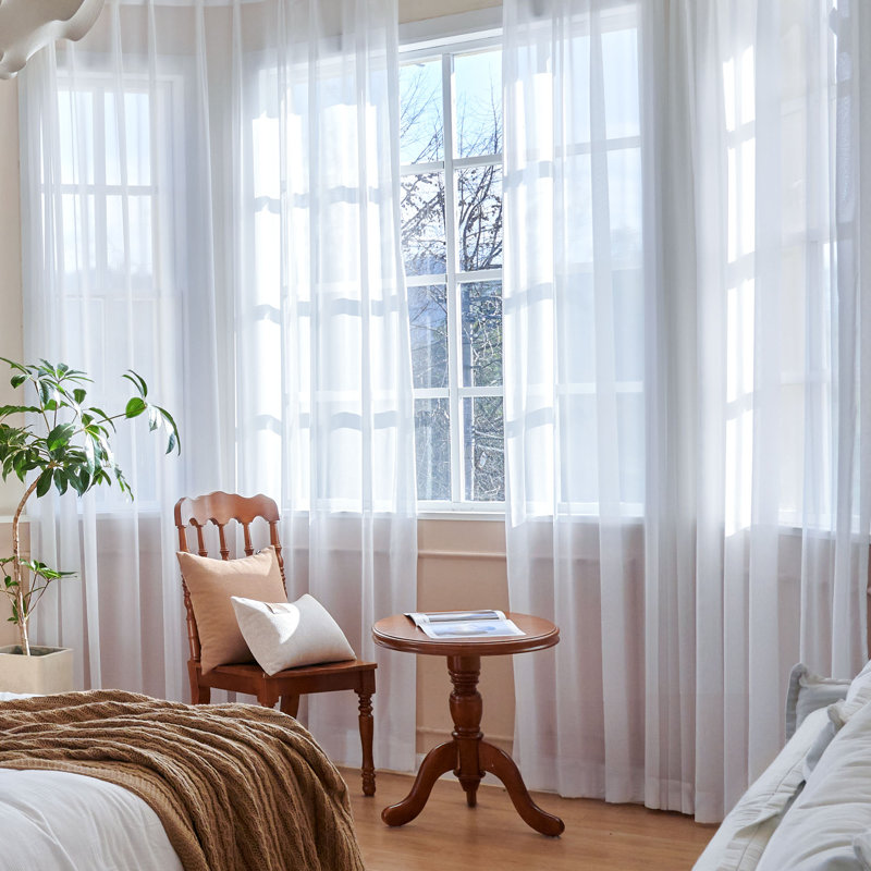 Deedre Sheer Curtain Single Panel, Beige, 100" W x 108" L