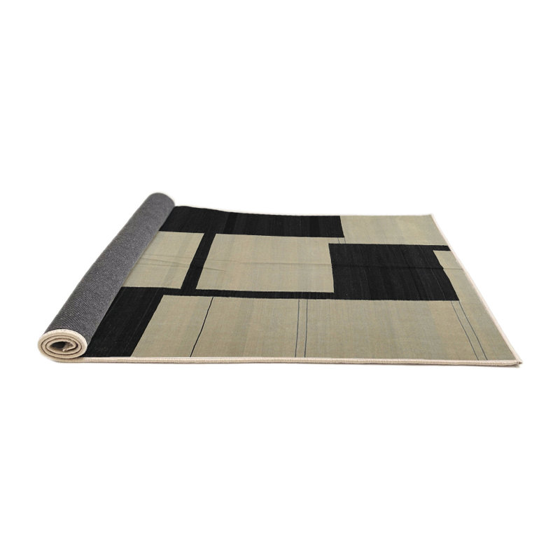 Tapis noir/beige contemporain, Rond 7 pi