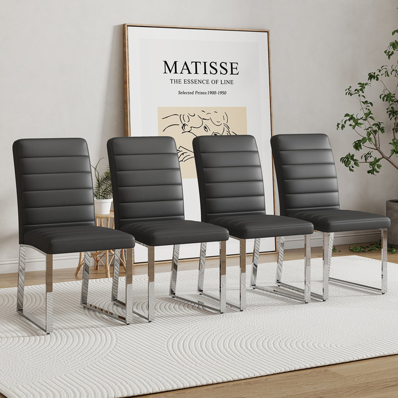 Kamden Heavy-Duty Faux Leather Dining Chairs with Iron Frame, Black, 4