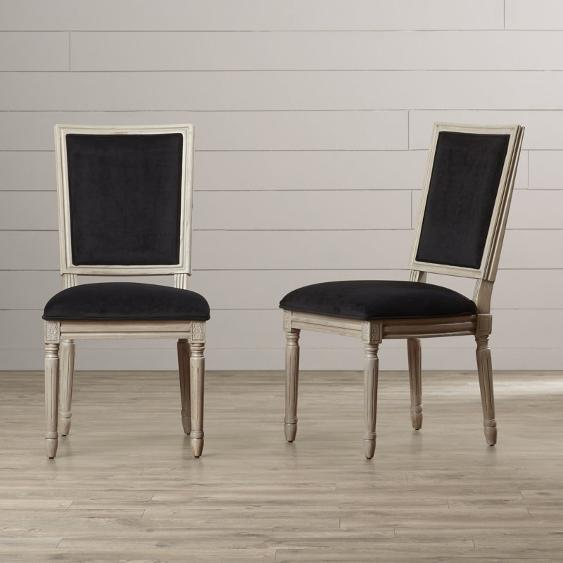 Chaise d'appoint rembourrée Moneta, Velours noir / gris rustique